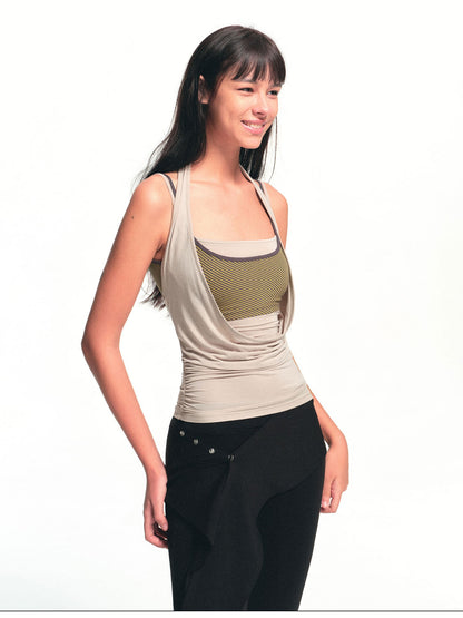 kvkv Beige Detachable Three Piece Striped Cowl Layered Women&