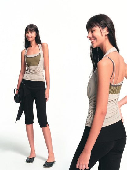 kvkv Beige Detachable Three Piece Striped Cowl Layered Women&
