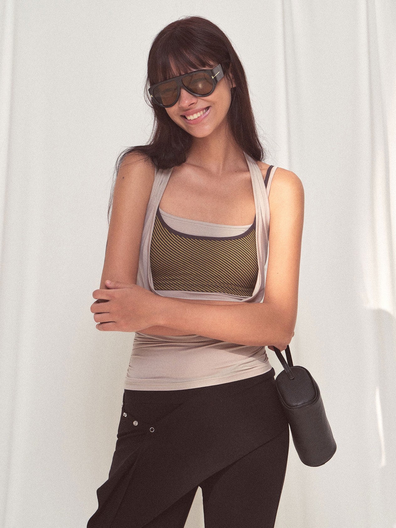 kvkv Beige Detachable Three Piece Striped Cowl Layered Women&