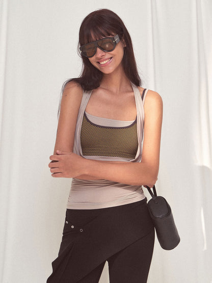 kvkv Beige Detachable Three Piece Striped Cowl Layered Women&