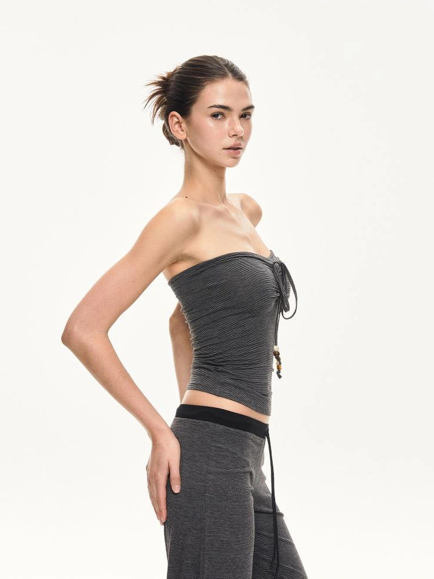 kvkv Black And Gray Striped Tube Top