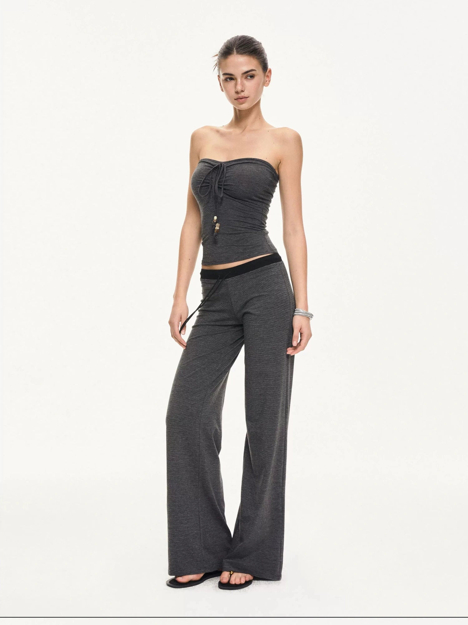 kvkv Black And Gray Striped Tube Top