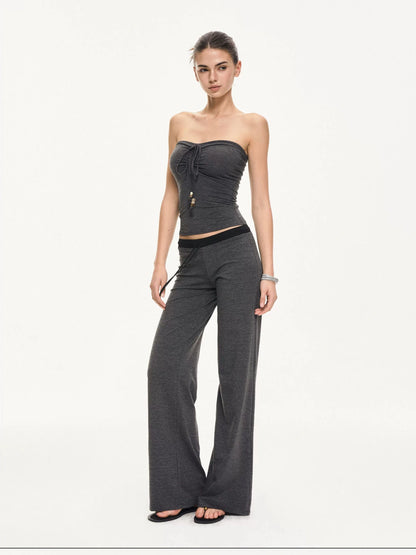 kvkv Black And Gray Striped Tube Top