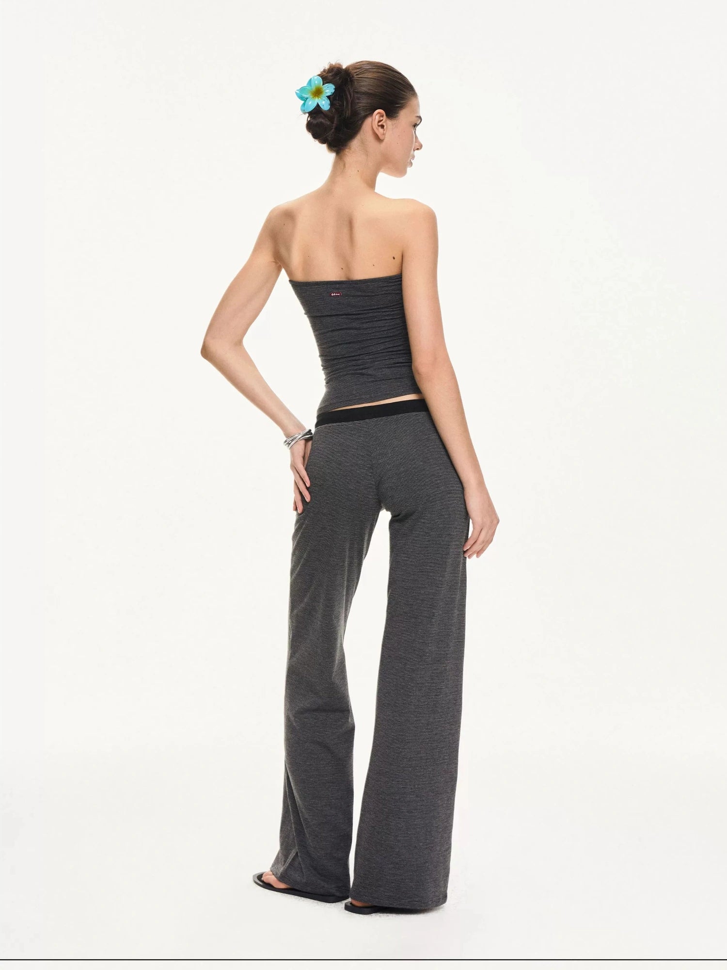 kvkv Black And Gray Striped Tube Top