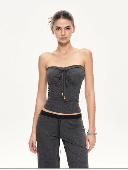 kvkv Black And Gray Striped Tube Top