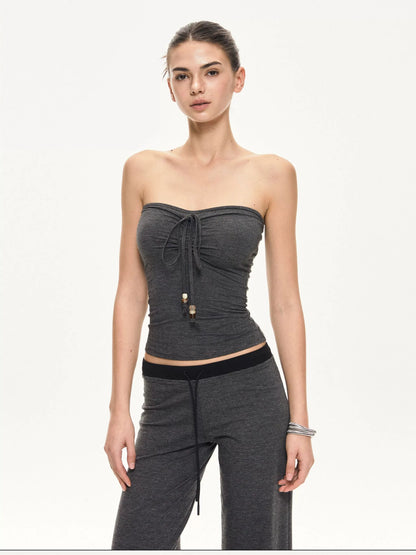 kvkv Black And Gray Striped Tube Top