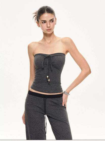 kvkv Black And Gray Striped Tube Top