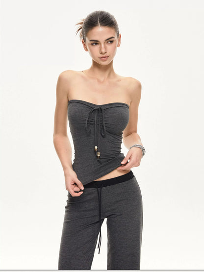 kvkv Black And Gray Striped Tube Top