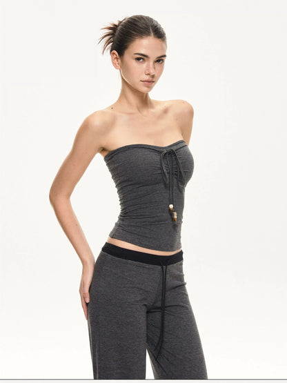kvkv Black And Gray Striped Tube Top