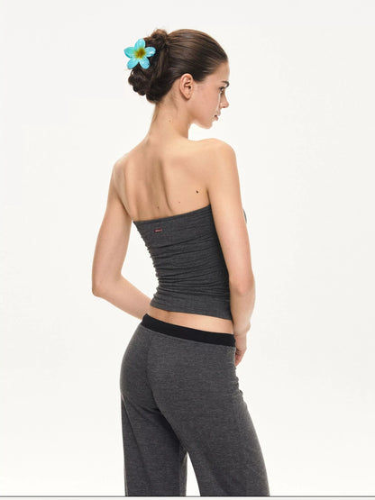 kvkv Black And Gray Striped Tube Top