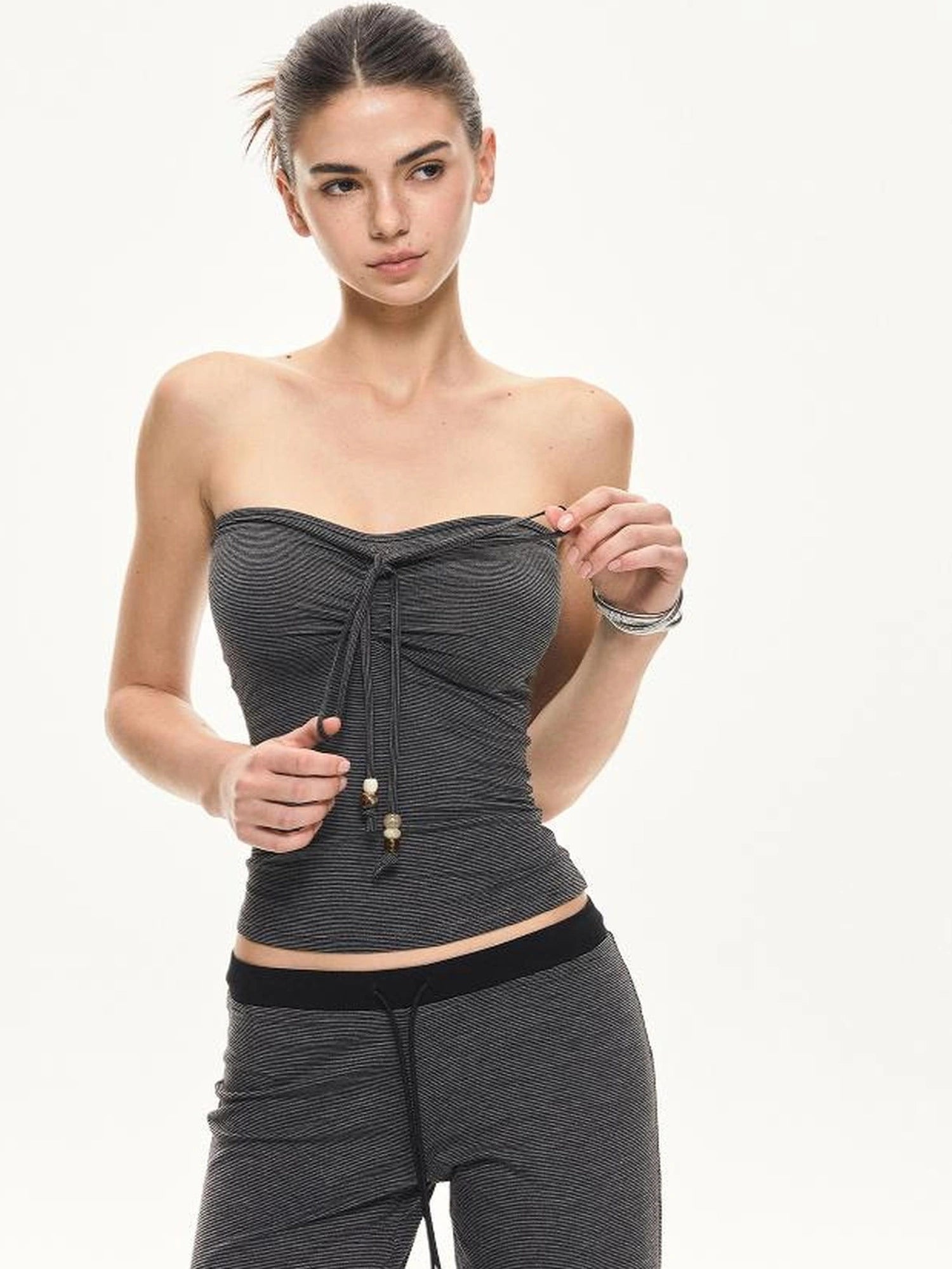 kvkv Black And Gray Striped Tube Top