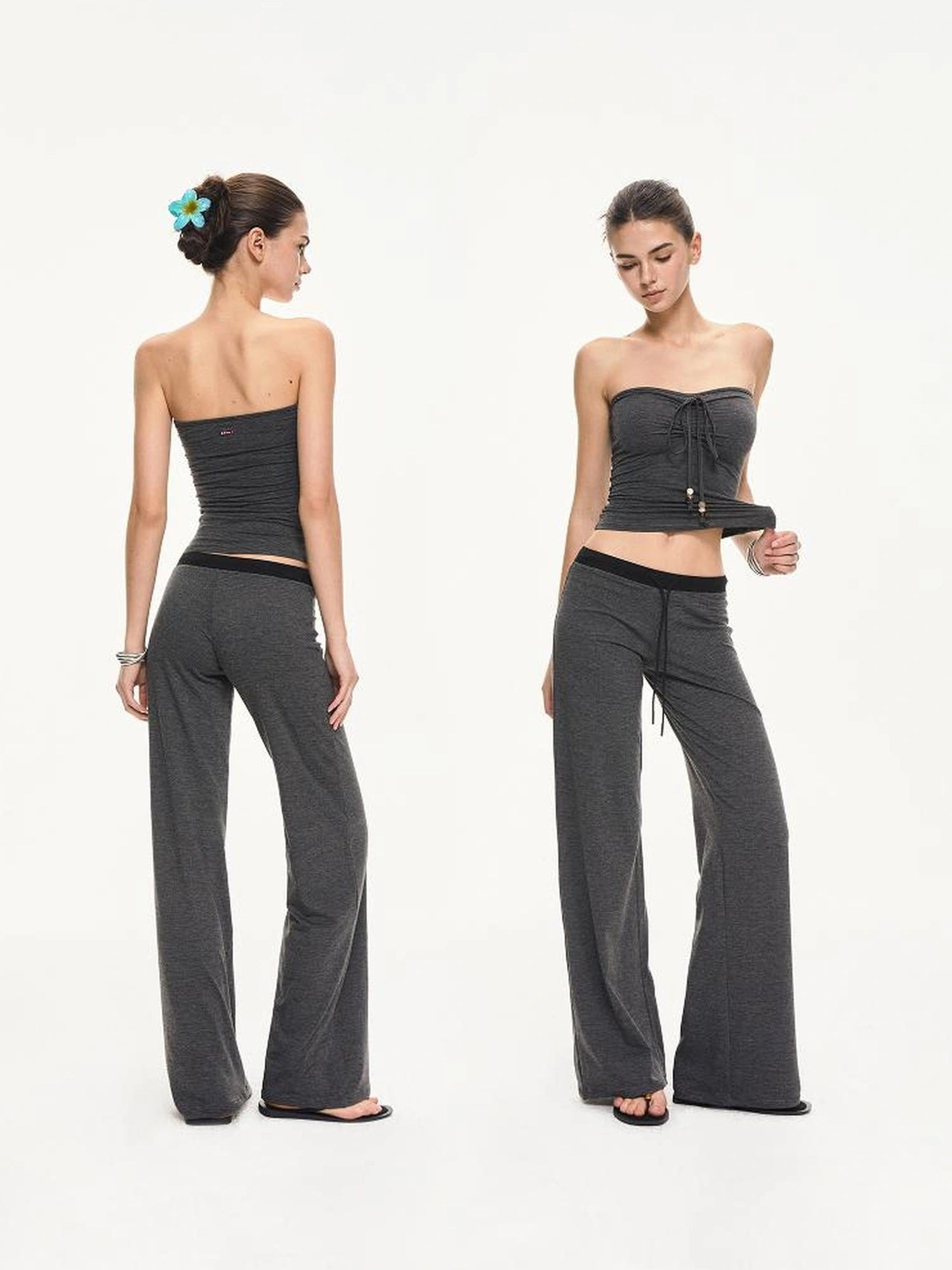 kvkv Black And Gray Striped Tube Top