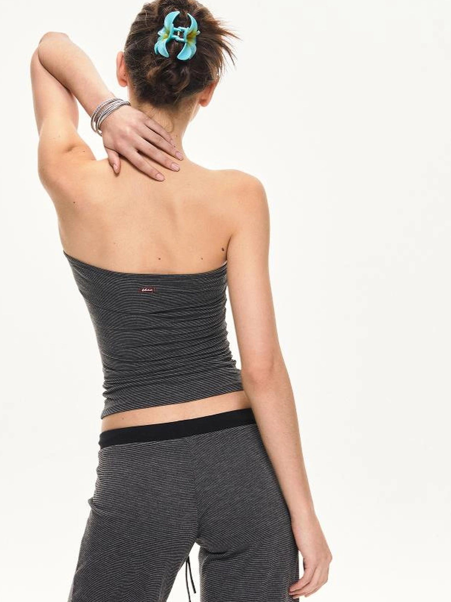 kvkv Black And Gray Striped Tube Top