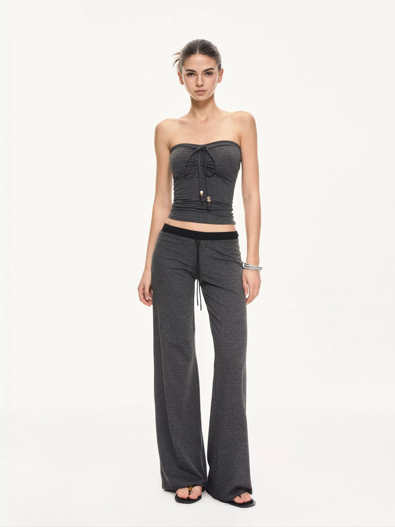 kvkv Black And Gray Striped Tube Top