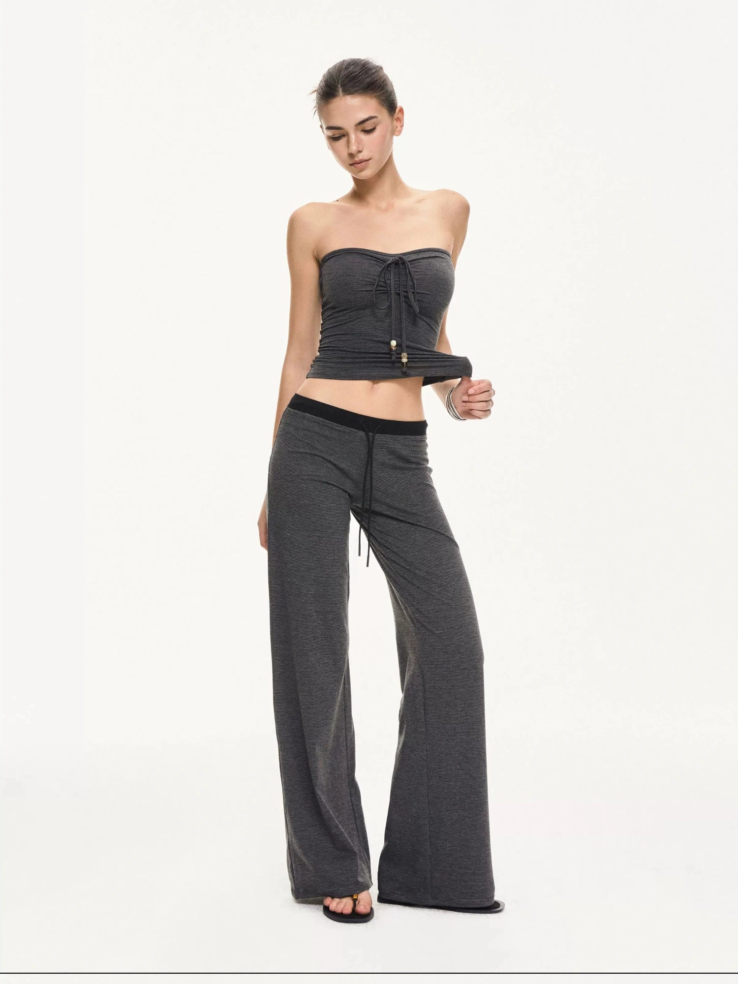 kvkv Black And Gray Striped Tube Top