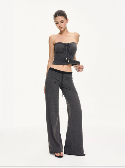 kvkv Black And Gray Striped Tube Top