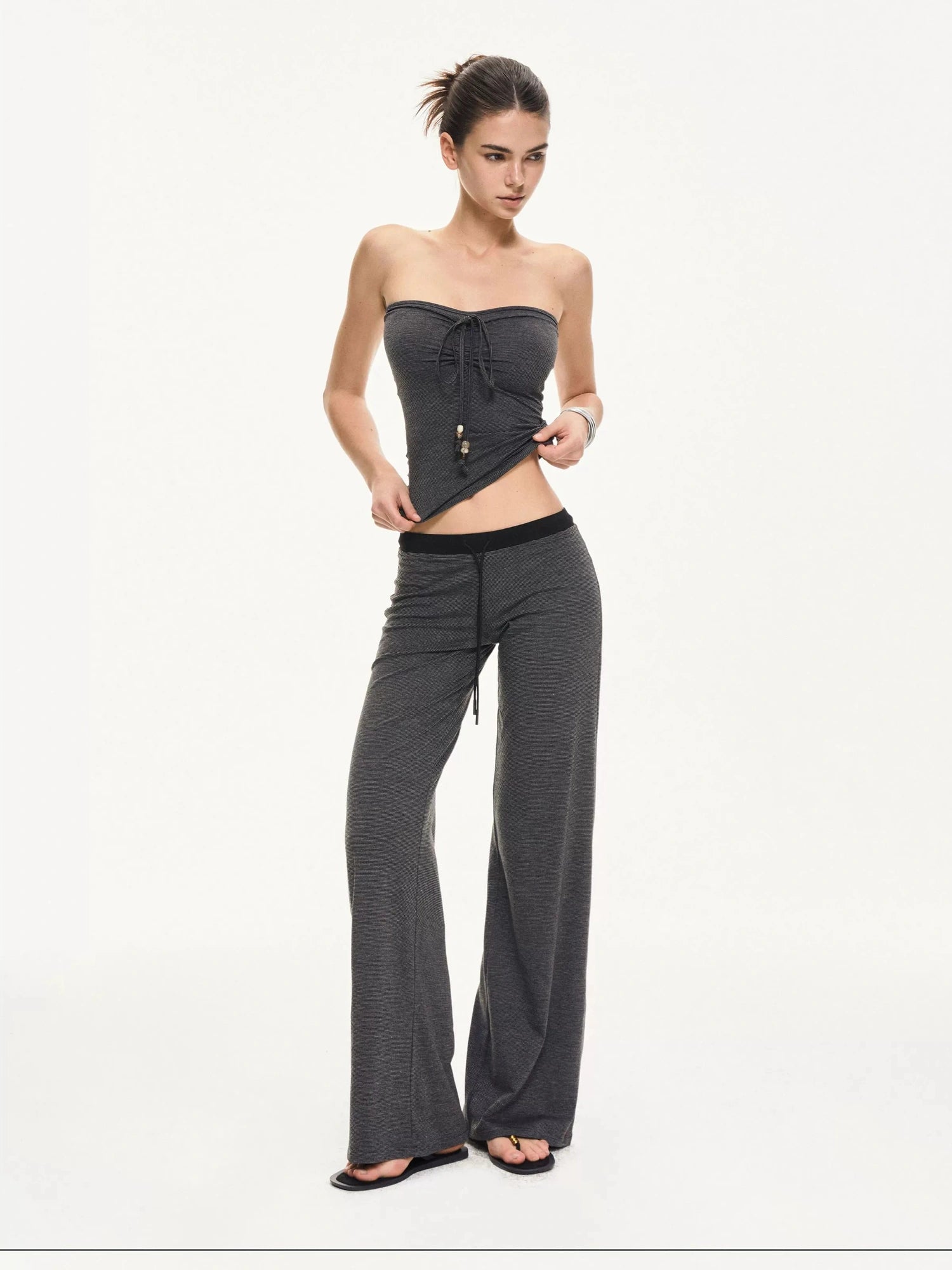 kvkv Black And Gray Striped Tube Top