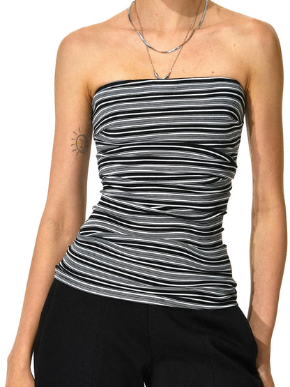 kvkv Black And White Irregular Stripe Tube Top
