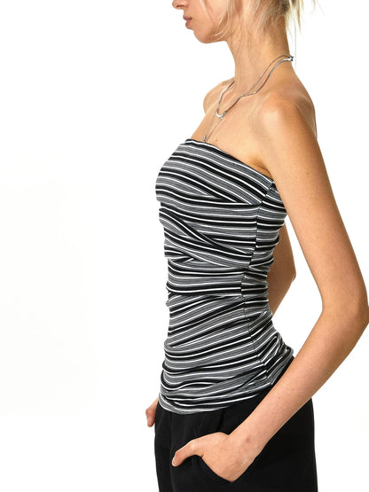 kvkv Black And White Irregular Stripe Tube Top