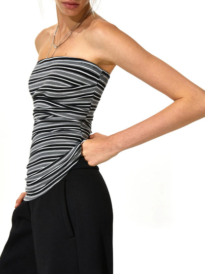 kvkv Black And White Irregular Stripe Tube Top