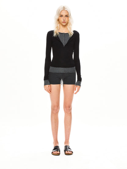kvkv Black Contrast Striped Faux Two Piece Women&