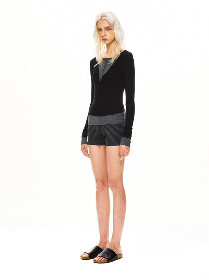 kvkv Black Contrast Striped Faux Two Piece Women&