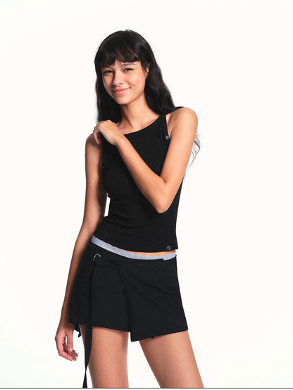 kvkv Black Detachable Button Ribbed Crop Slim Fit Women&