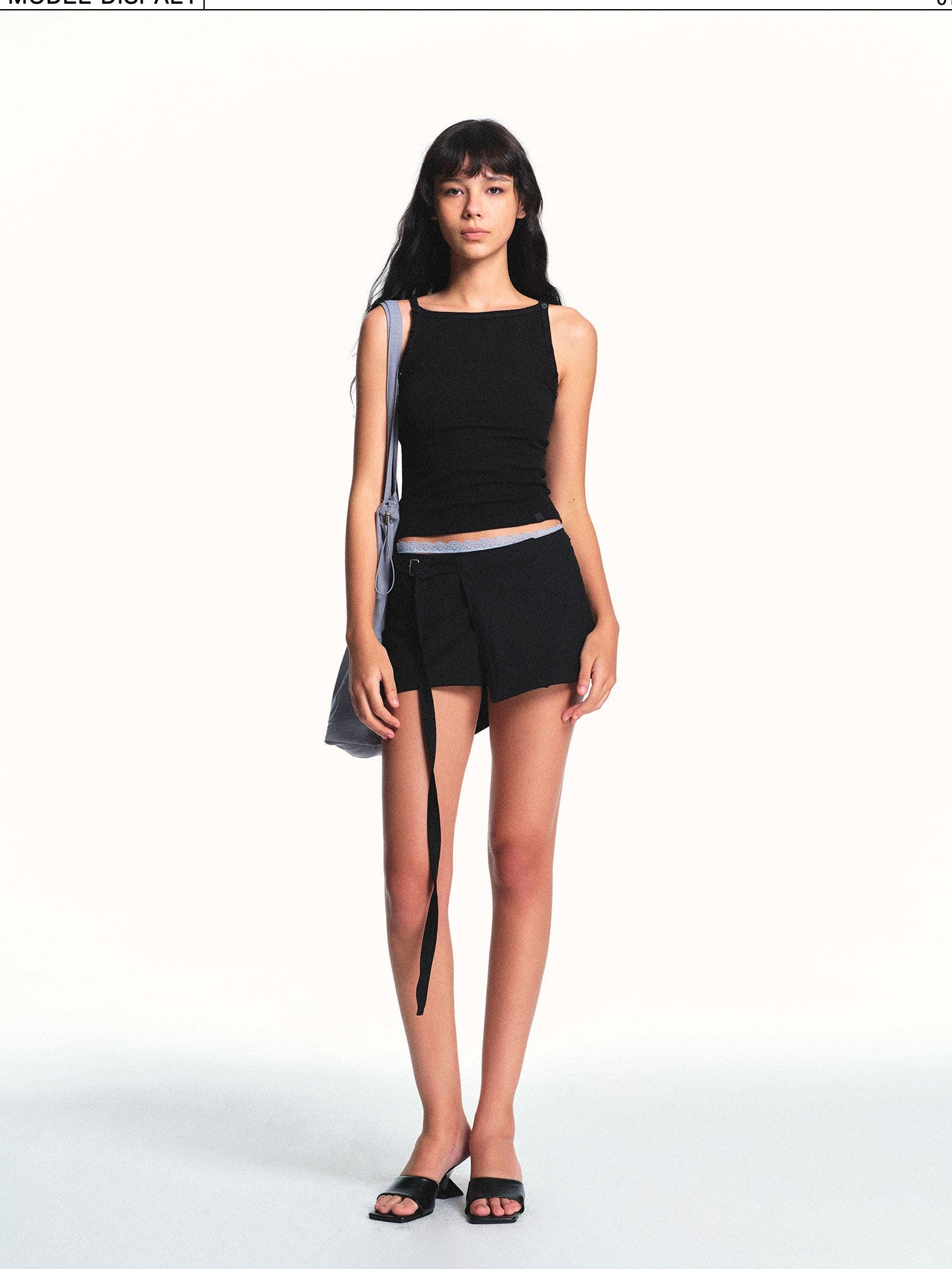kvkv Black Detachable Button Ribbed Crop Slim Fit Women&