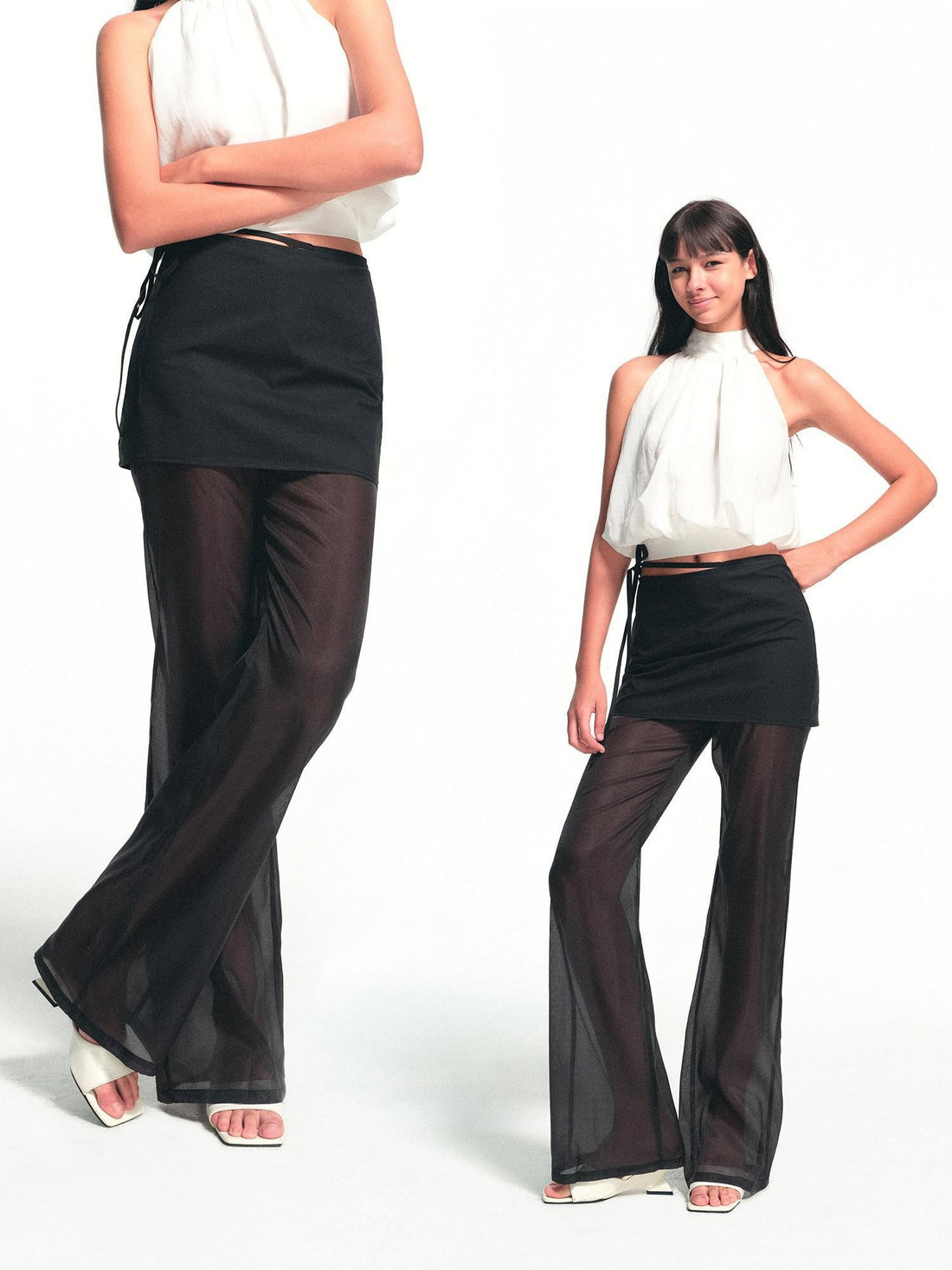 kvkv Black Detachable Tie Skirt Panel Sheer Women&