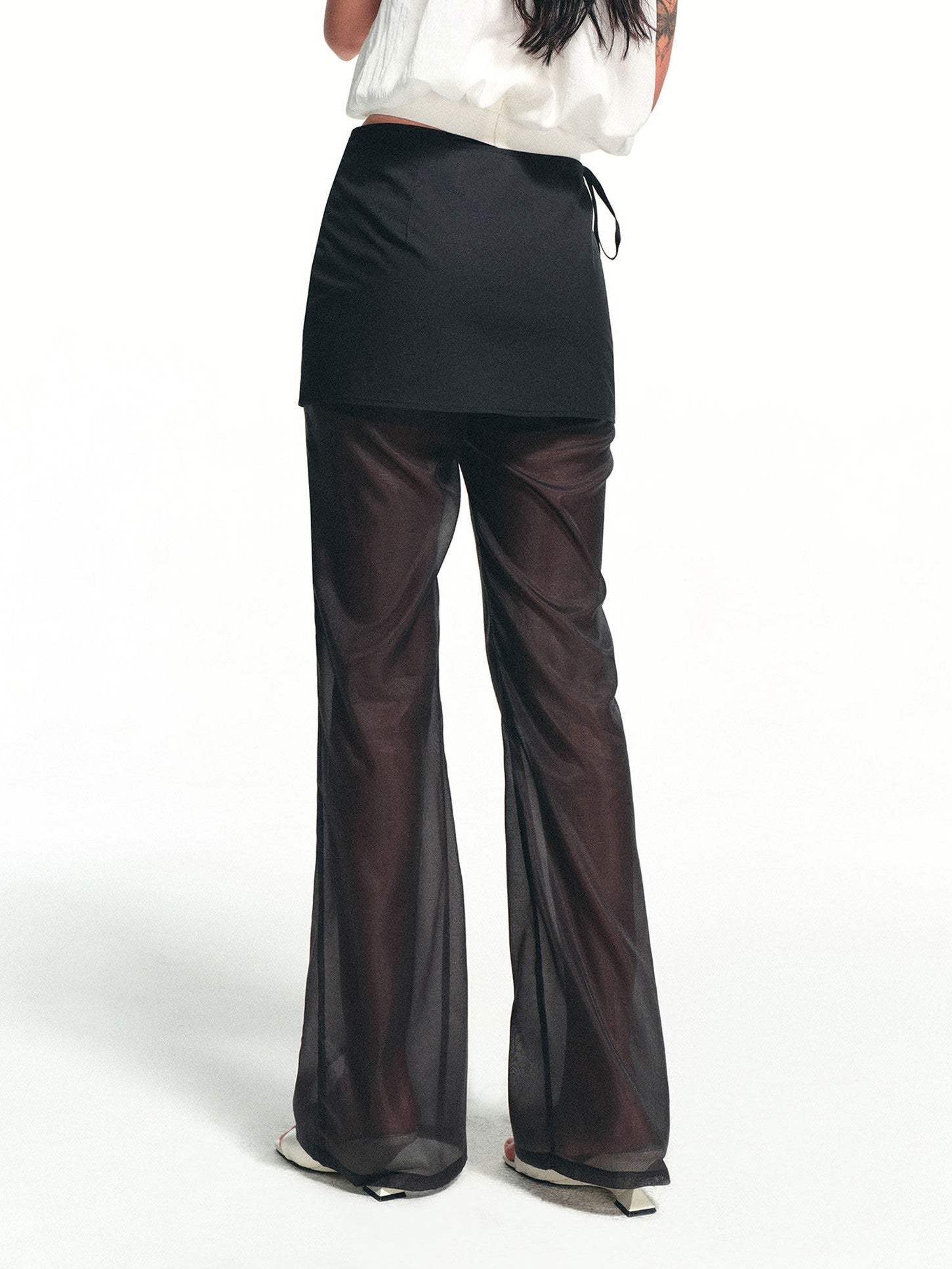 kvkv Black Detachable Tie Skirt Panel Sheer Women&
