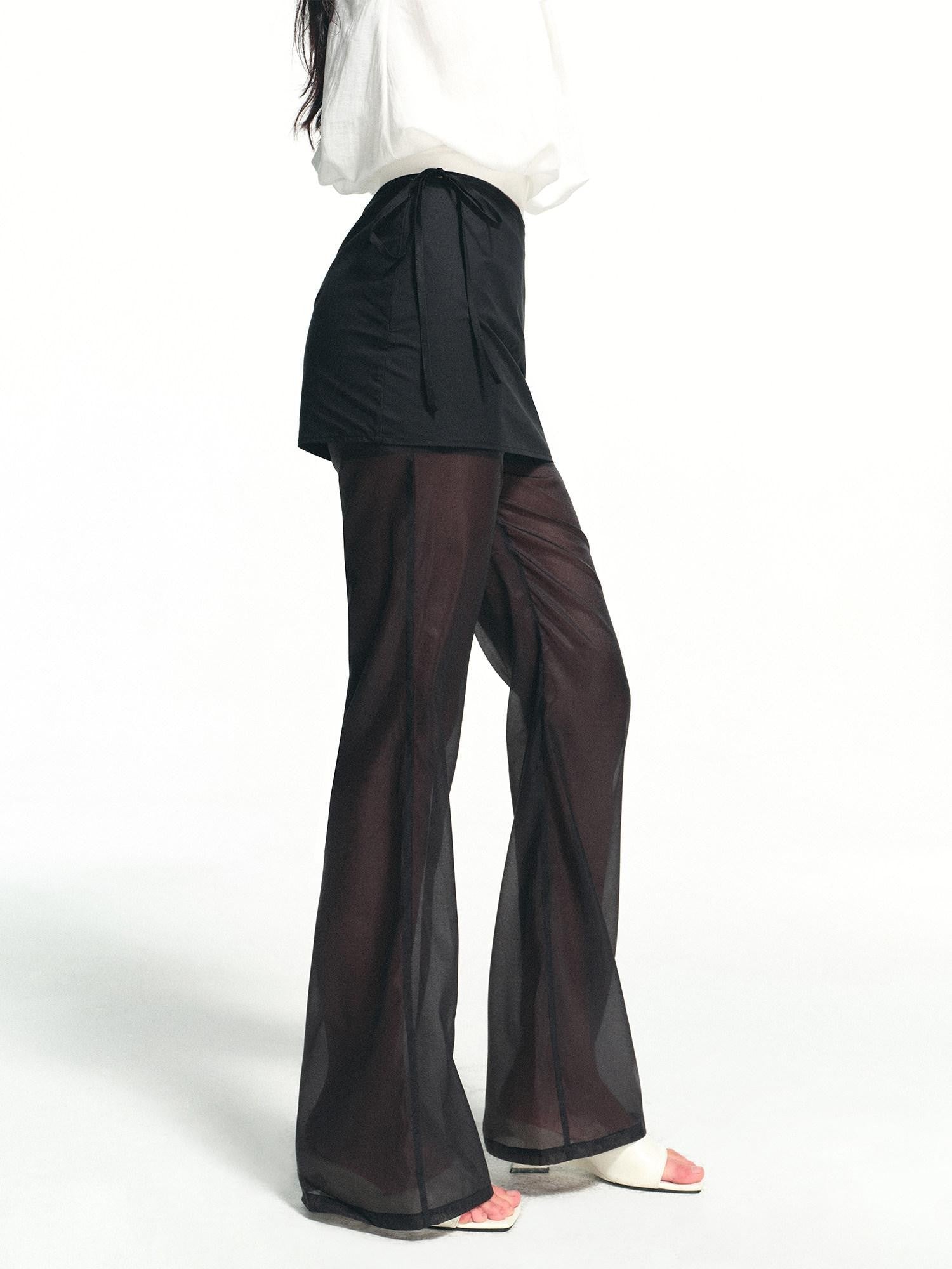 kvkv Black Detachable Tie Skirt Panel Sheer Women&