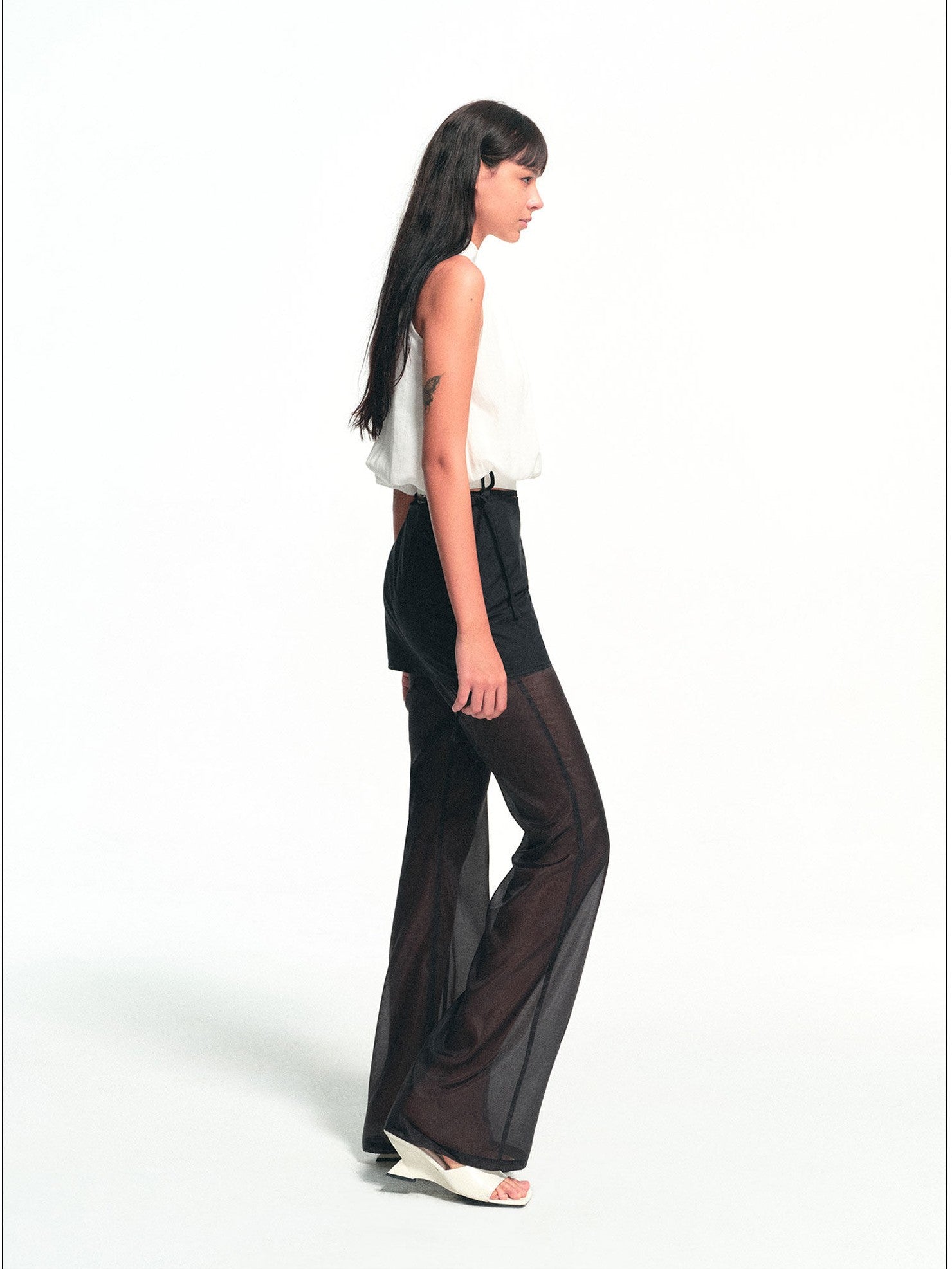kvkv Black Detachable Tie Skirt Panel Sheer Women&