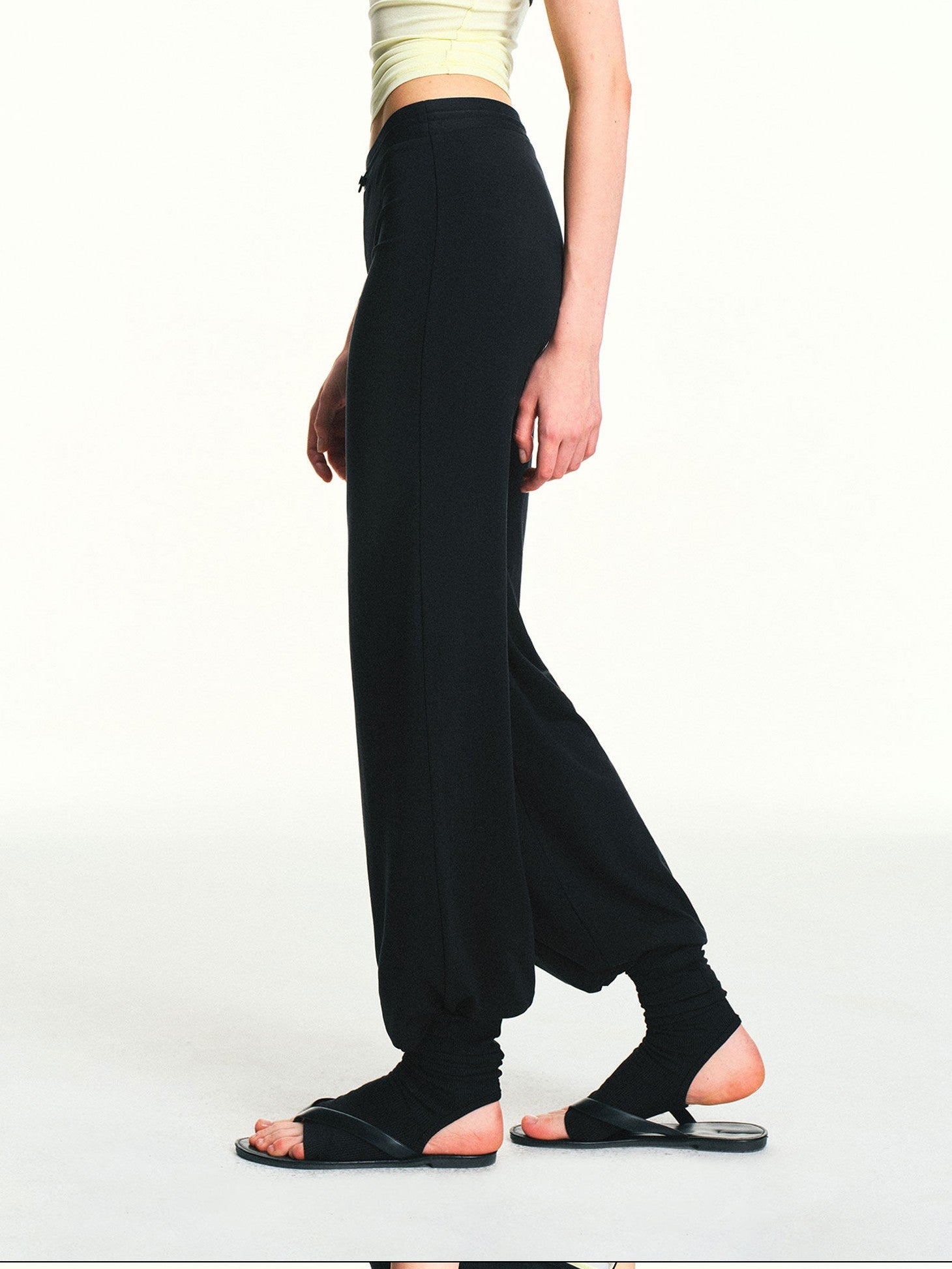 kvkv Black Drawstring Mid Low Rise Detachable Stirrup Drapey Women&