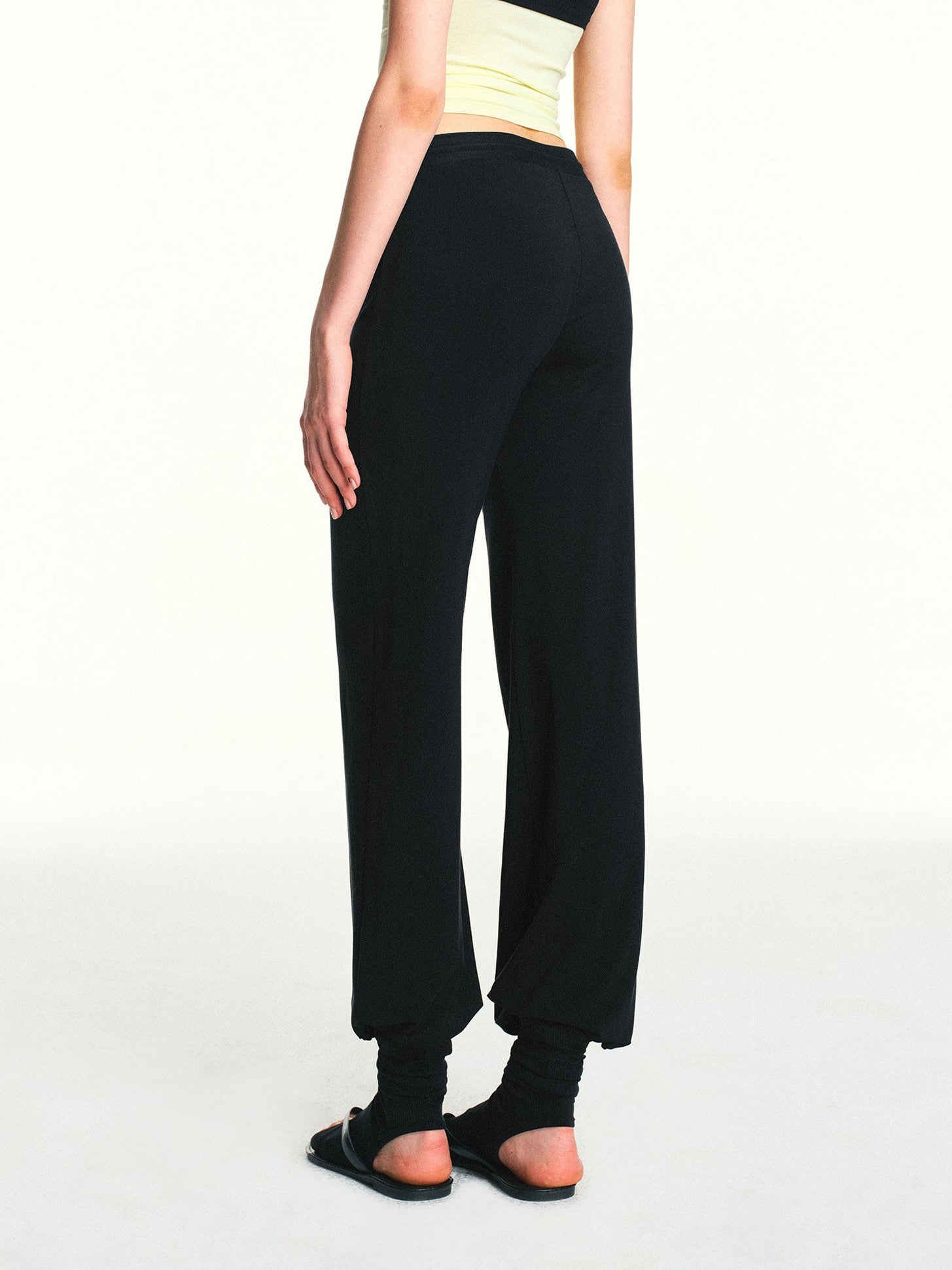 kvkv Black Drawstring Mid Low Rise Detachable Stirrup Drapey Women&