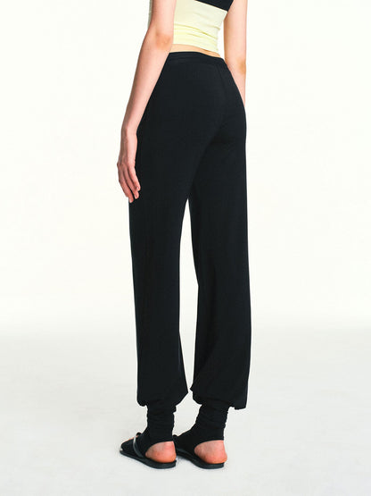 kvkv Black Drawstring Mid Low Rise Detachable Stirrup Drapey Women&