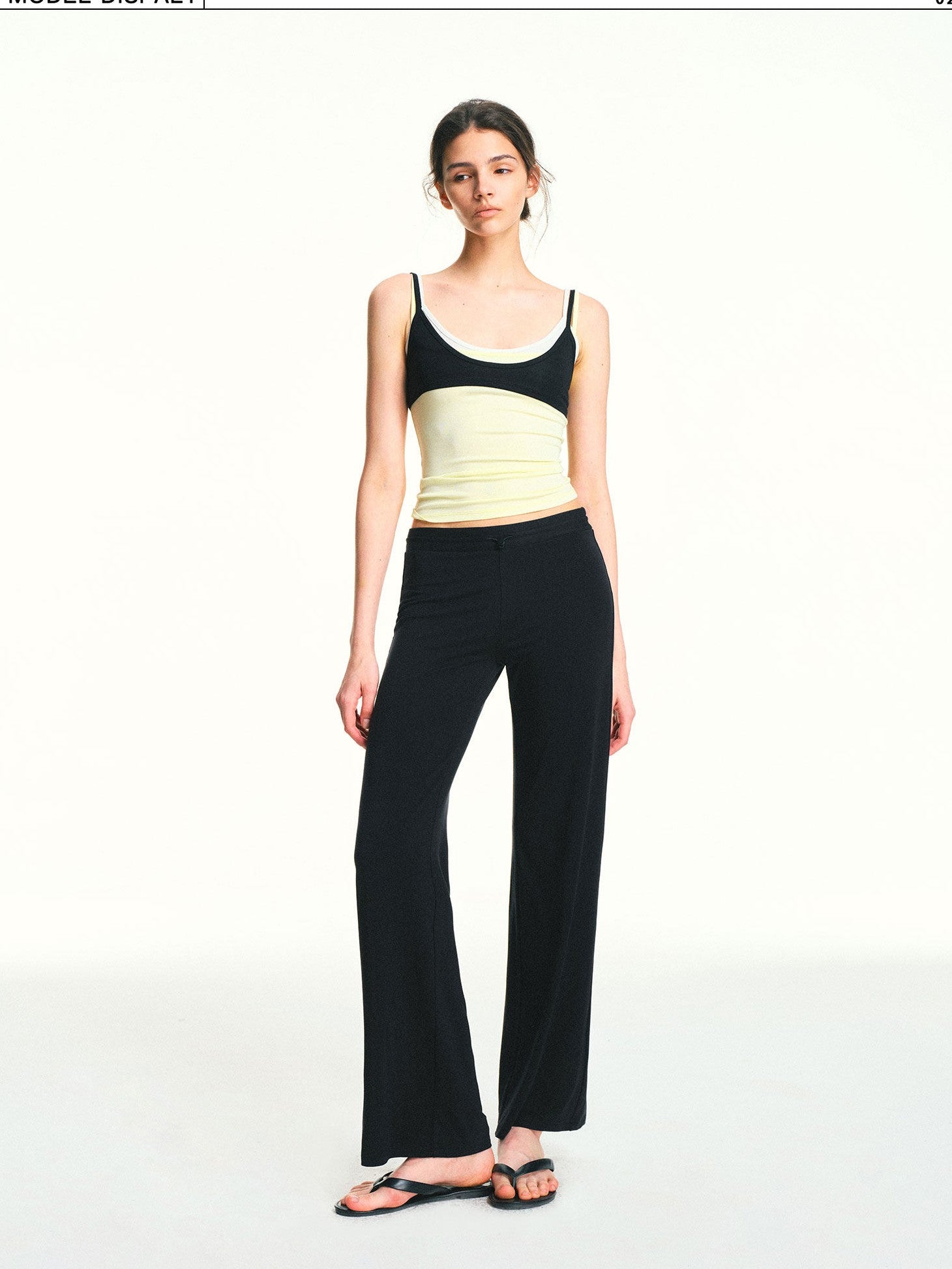 kvkv Black Drawstring Mid Low Rise Detachable Stirrup Drapey Women&