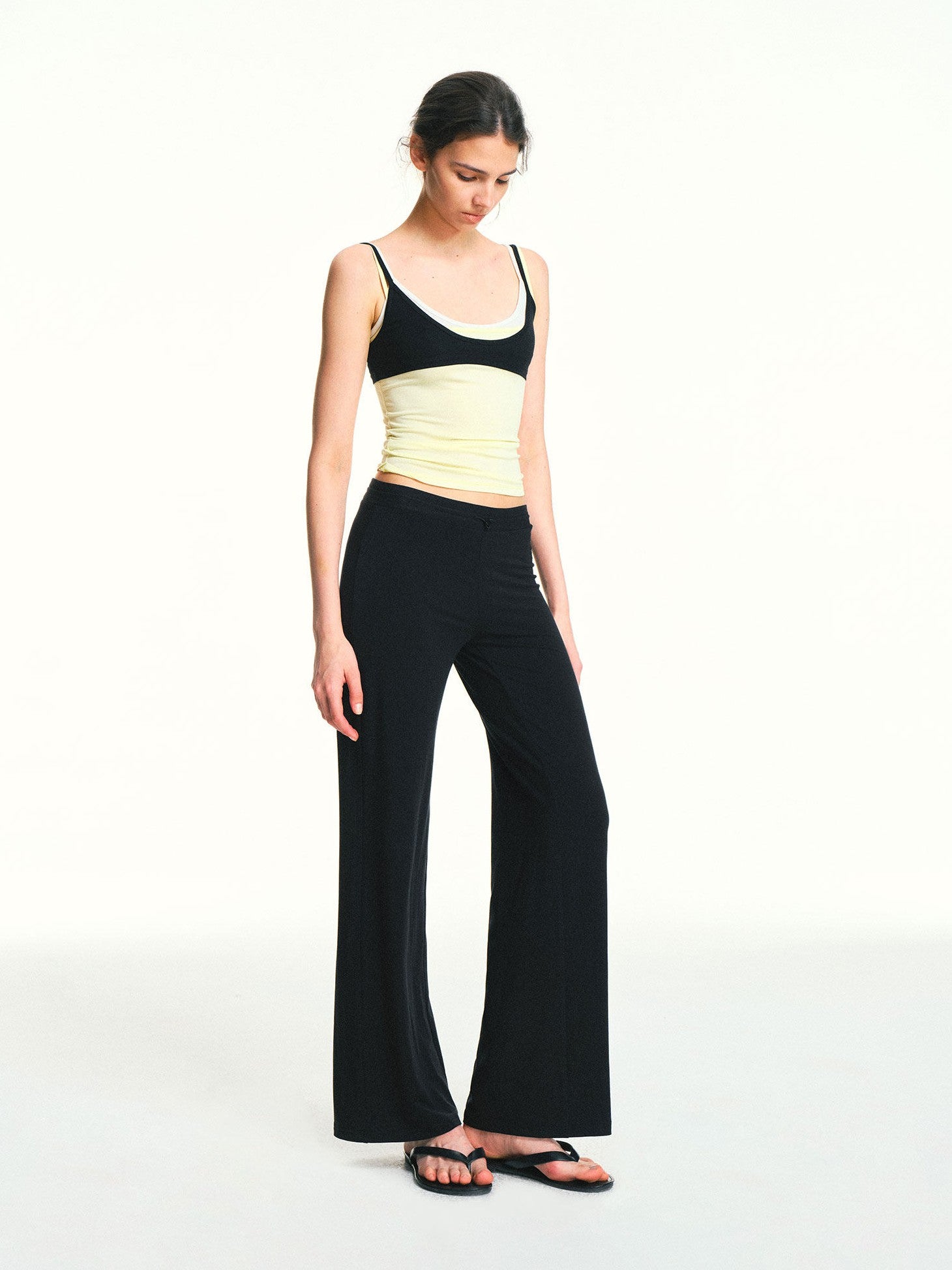 kvkv Black Drawstring Mid Low Rise Detachable Stirrup Drapey Women&