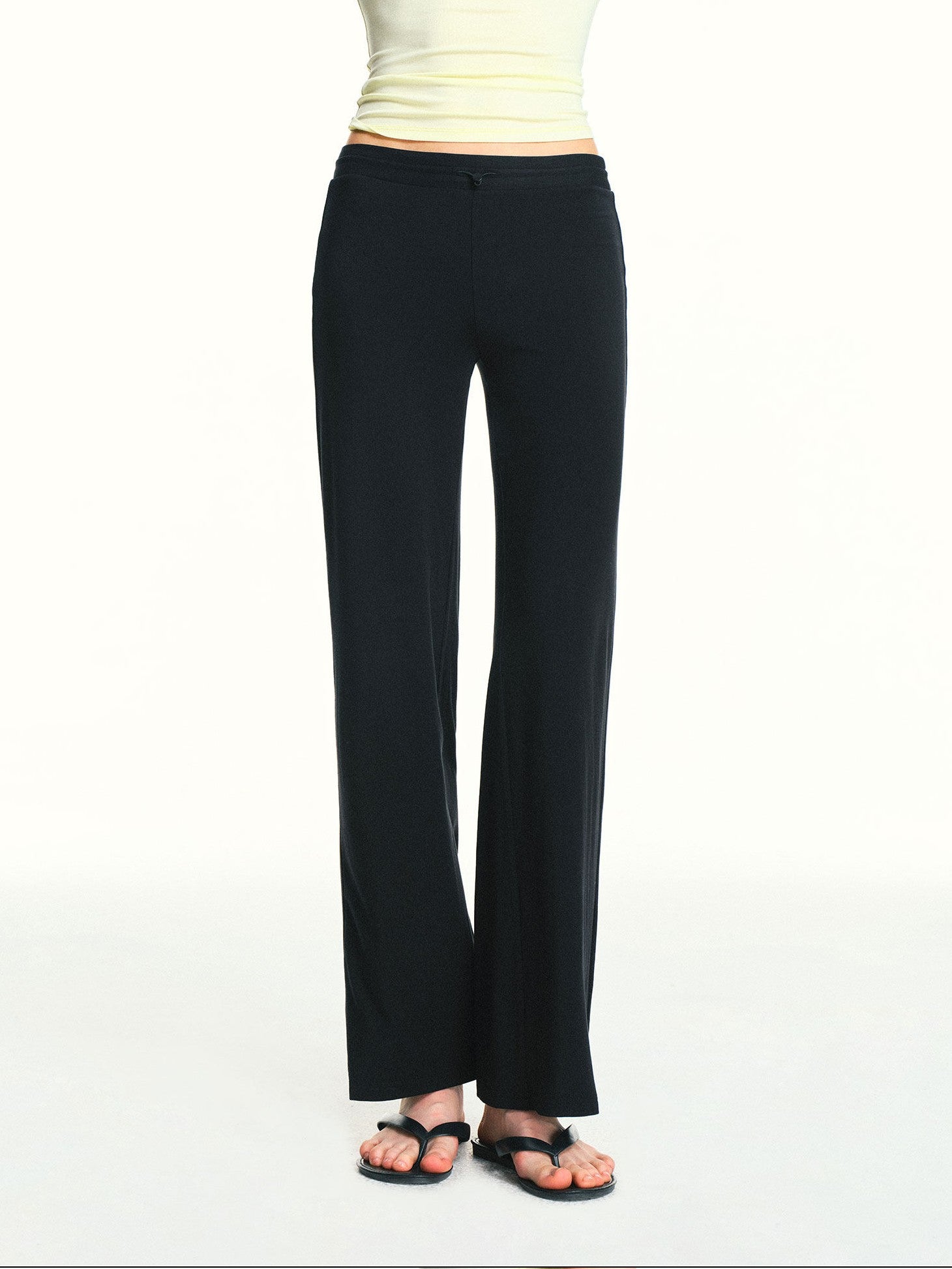 kvkv Black Drawstring Mid Low Rise Detachable Stirrup Drapey Women&