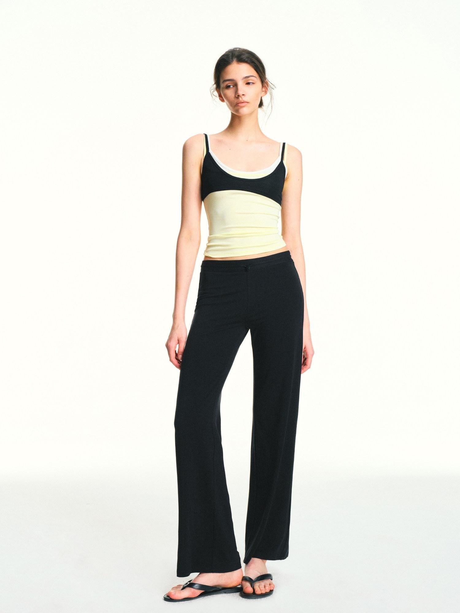 kvkv Black Drawstring Mid Low Rise Detachable Stirrup Drapey Women&