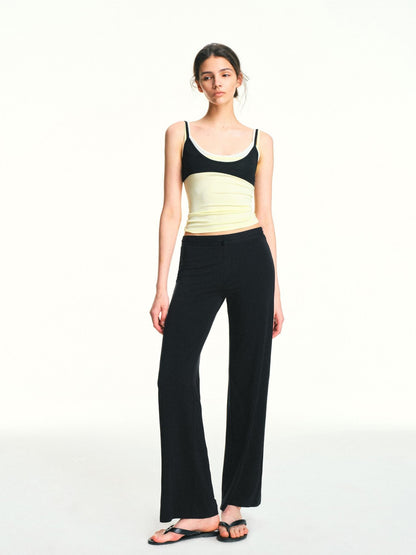 kvkv Black Drawstring Mid Low Rise Detachable Stirrup Drapey Women&