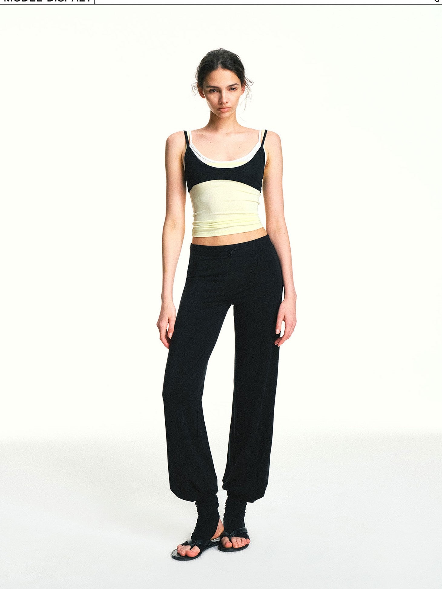 kvkv Black Drawstring Mid Low Rise Detachable Stirrup Drapey Women&