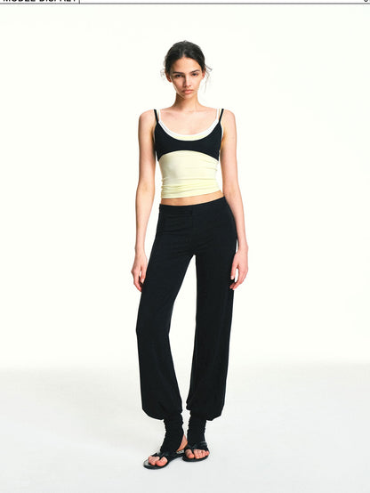 kvkv Black Drawstring Mid Low Rise Detachable Stirrup Drapey Women&