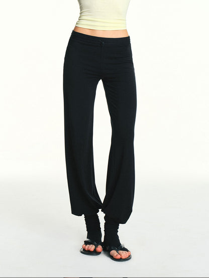 kvkv Black Drawstring Mid Low Rise Detachable Stirrup Drapey Women&