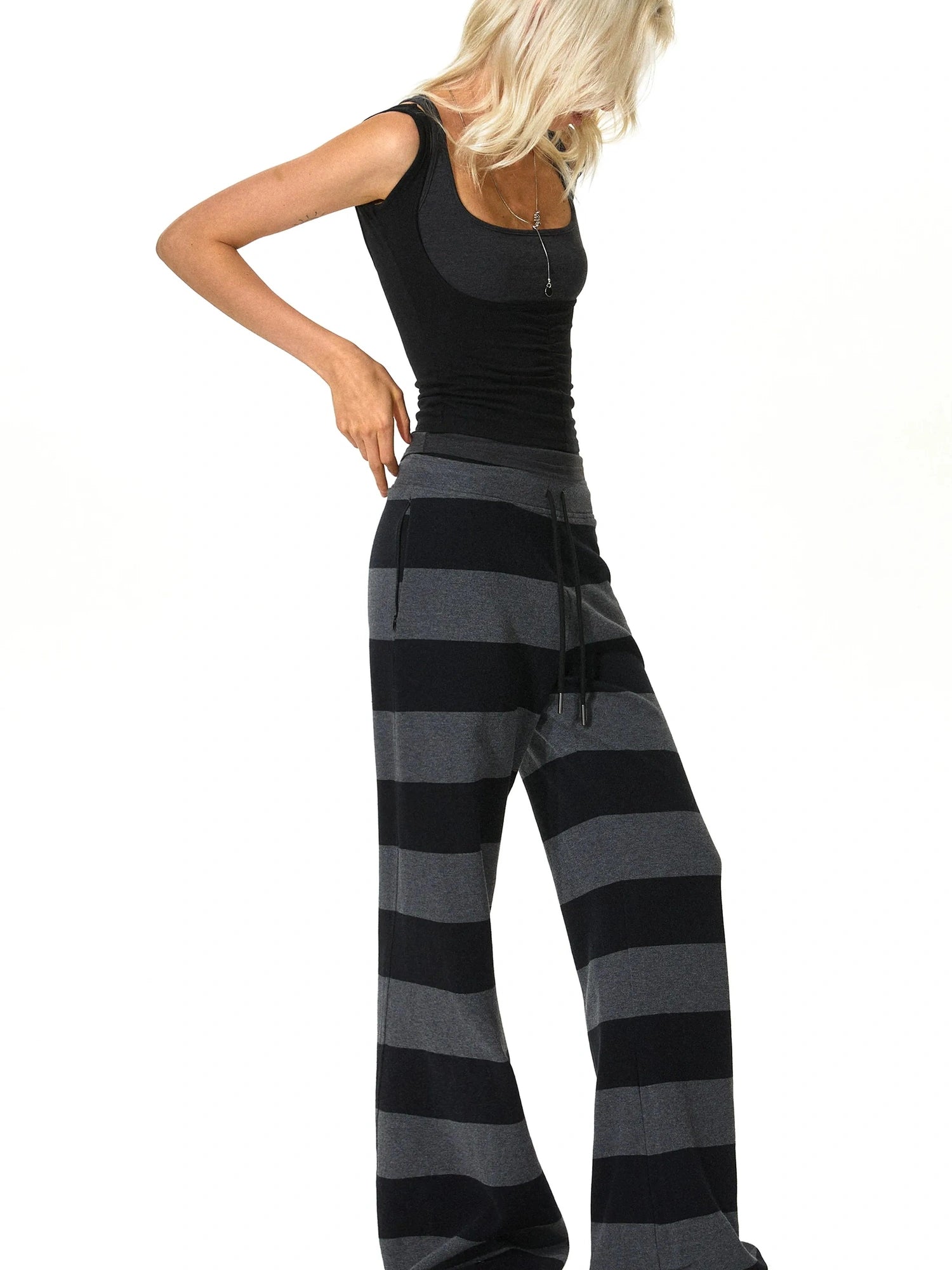kvkv Black Gray Modal Drawstring Waistband Sweatpants