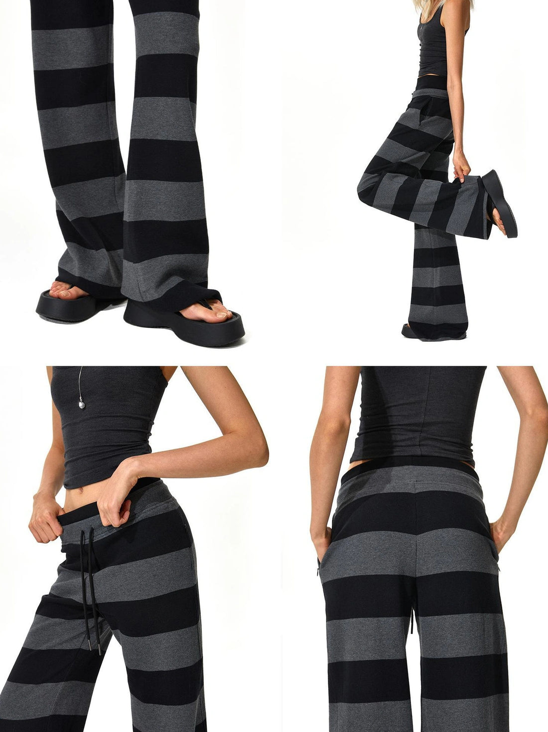 kvkv Black Gray Modal Drawstring Waistband Sweatpants