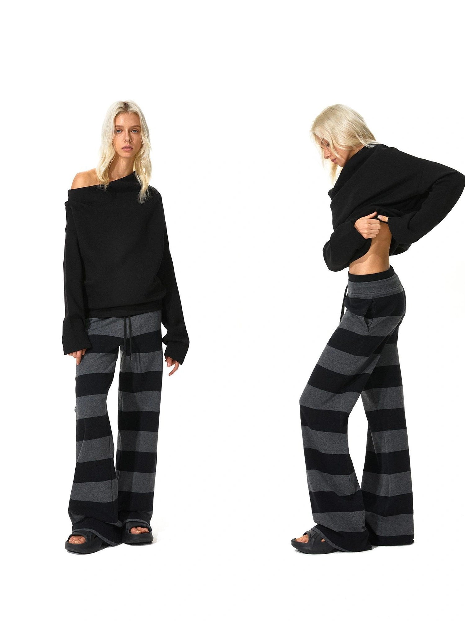 kvkv Black Gray Modal Drawstring Waistband Sweatpants
