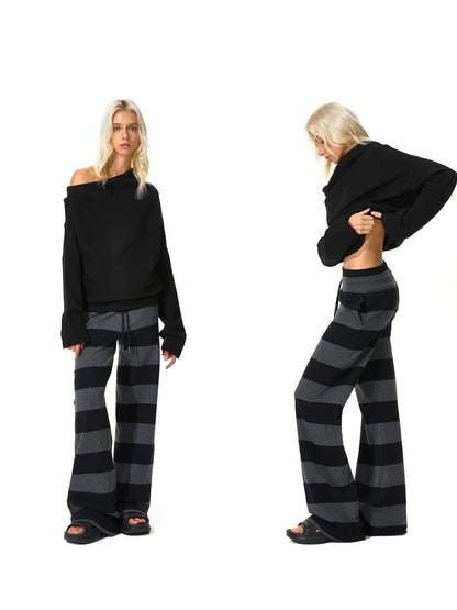 kvkv Black Gray Modal Drawstring Waistband Sweatpants