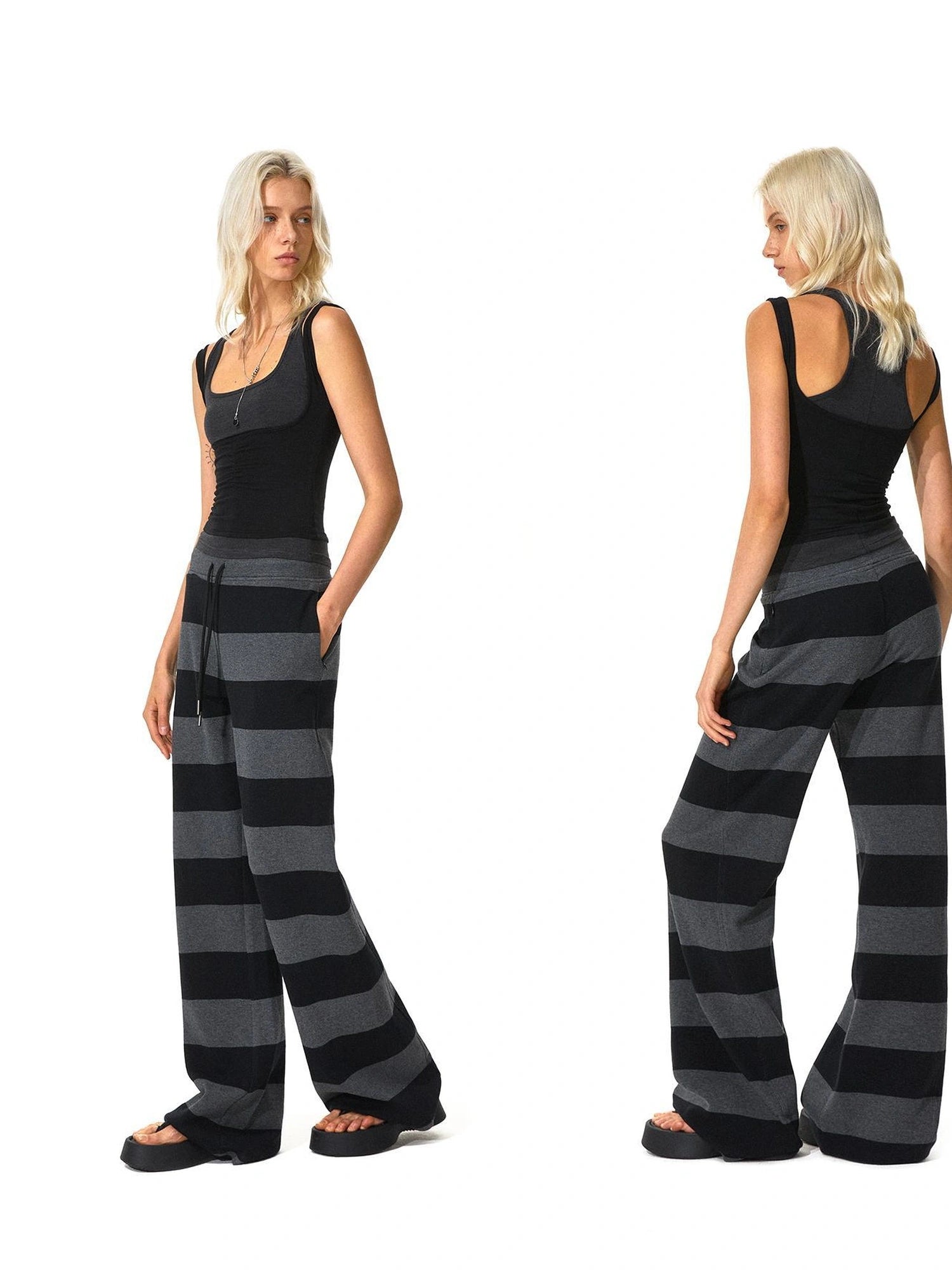 kvkv Black Gray Modal Drawstring Waistband Sweatpants