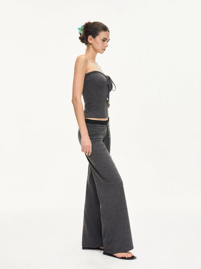 KVKV Yoga Clothing Brand - Black Gray Striped Knit Drawstring Wide Leg Pants