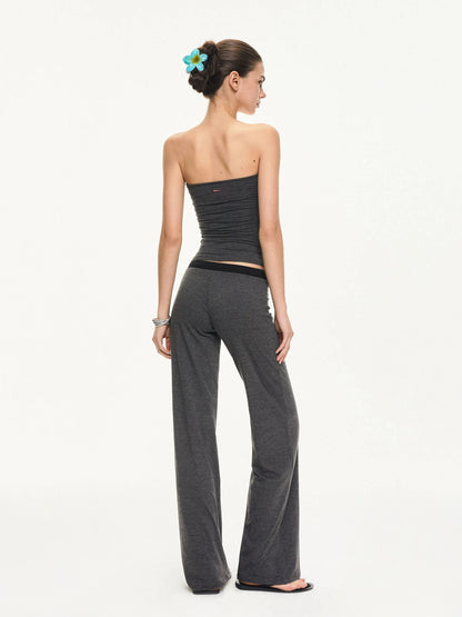KVKV Yoga Clothing Brand - Black Gray Striped Knit Drawstring Wide Leg Pants